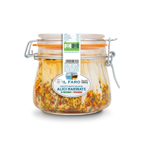 Filetti di Alici Marinate in olio di semi di girasole gr. 580 al prezzemolo e peperoncino